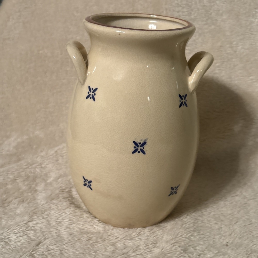 Mount Clemens Pottery Pitcher Bunker Hill Collection Blue & Cream Crackle Design